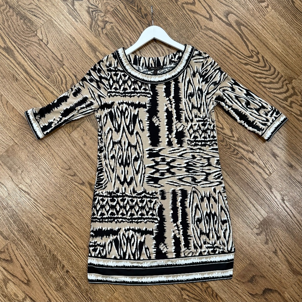BCBG Max Azria Mini Dress Neutral Tribal Pattern Medium Black Beige